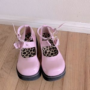 Demonias Mary Janes Pink Y2K Leapord Print Mean Girls Brats Platform Shoes